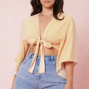 Striped Yellow Tie-Front Top